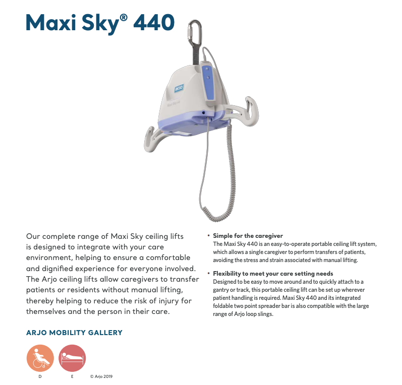 ARJO Patient Lift Systems including MAXI SKY